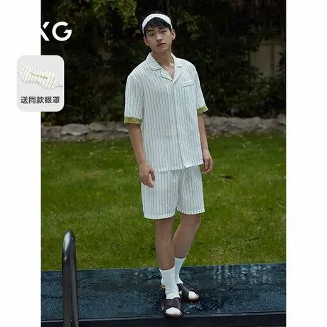 GXG男士家居服 清新条纹短袖睡衣套装男 25年春夏新品图片