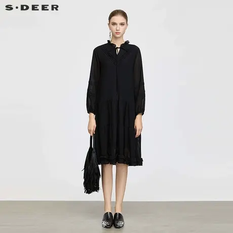 【sdeer奥莱】圣迪奥女装25年新品圆领花边泡泡袖连衣裙S25361201图片