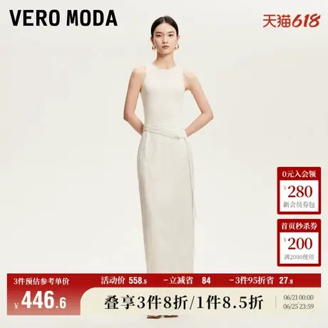 Vero Moda奥莱连衣裙2025夏季新款商场同款新中式含亚麻开叉裙摆图片