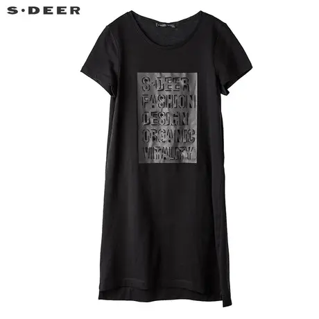 s.deer【商场同款】圣迪奥街头字母印花全棉长款短袖T恤S17280125商品大图