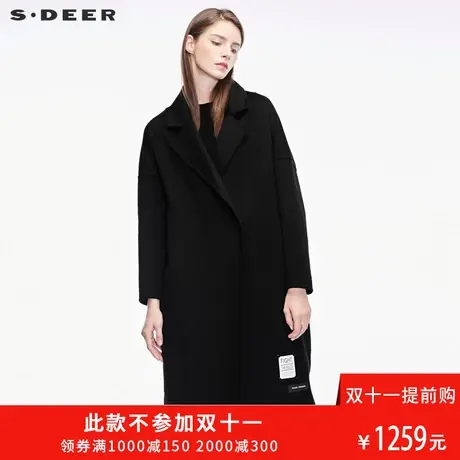 sdeer圣迪奥酷感撞色刺绣字母抽象图案落肩袖平驳领大衣S18481888图片