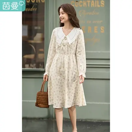 茵曼2023春女装新款田园碎花娃娃领长袖连衣裙泡泡袖显瘦A字裙图片
