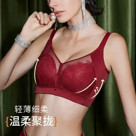 Shaply/莎莲妮大胸显小内衣女大码薄款透气蕾丝防走光收副乳文胸图片