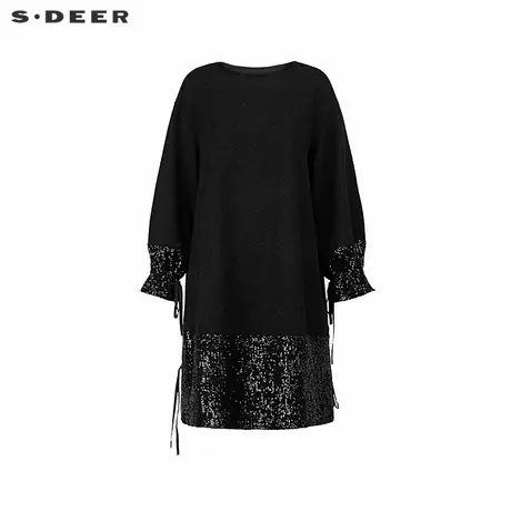 sdeer圣迪奥女装时尚圆领系带亮片拼接连衣裙S244Z12B2图片