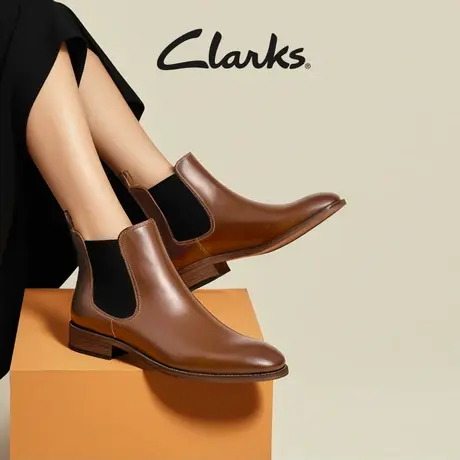 Clarks其乐女鞋女靴切尔西靴英伦粗跟显瘦短靴靴子女图片