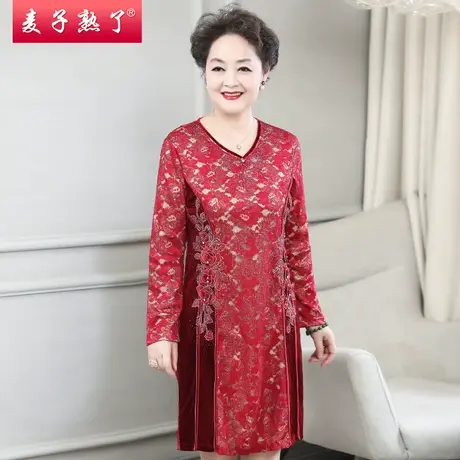 妈妈秋装长袖连衣裙阔太太高贵婚宴礼服婆婆新款裙子中老年人女装商品大图