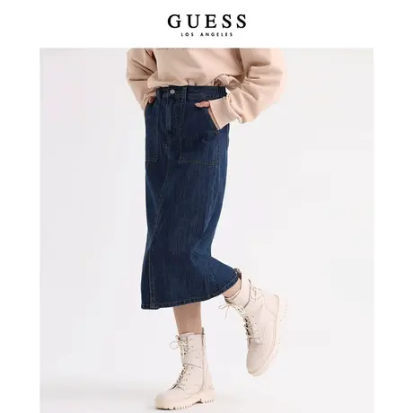 【38上新季】GUESS 女士休闲经典百搭蓝色牛仔中长半身裙图片