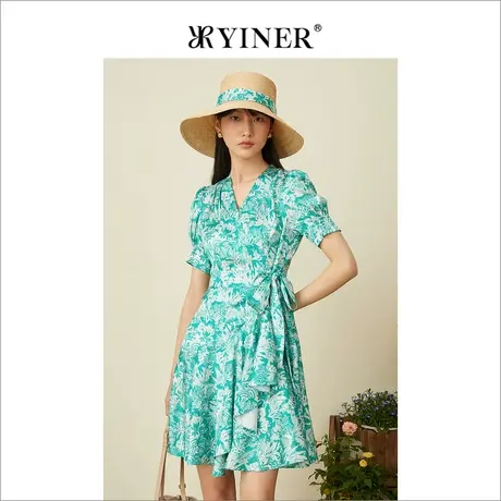 YINER音儿女装夏季系带收腰海边度假不对称连衣裙图片
