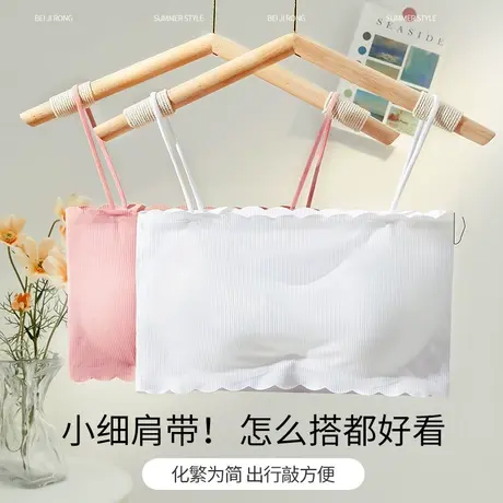 美背内衣女无痕薄款裹胸防走光带胸垫文胸一体细肩带吊带背心抹胸图片