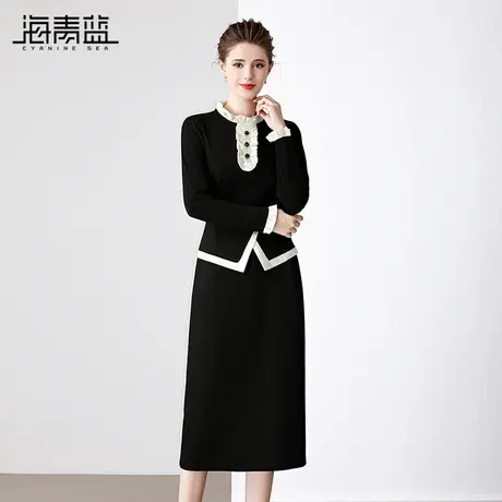 海青蓝 秋季连衣裙女2025新款高级好看时尚气质女装中长款裙子图片