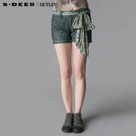 s.deer圣迪奥 2015女装夏装异色车线休闲短裤S10280906图片