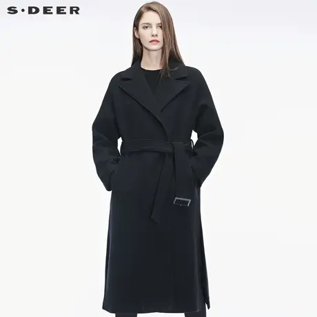 sdeer圣迪奥流畅剪裁个性腰带装饰开衩下摆平驳领大衣S18481817图片
