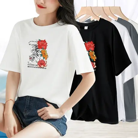 罗马天丝冰感短袖t恤女中国风国潮短袖打底衫ins夏季大码半袖潮商品大图