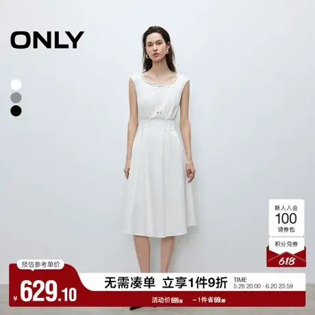 ONLY2025夏季新款通勤气质无袖系带镂空圆领收腰显瘦连衣裙女图片