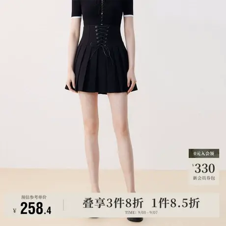 Vero Moda奥莱半身裙秋季清仓高腰A摆有衬裤修身绑带百褶减龄女图片