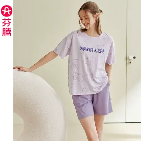 芬腾女士睡衣夏季短袖纯棉薄款套头套装少女可爱休闲可外穿家居服商品大图