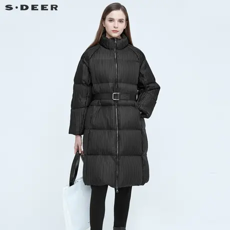 sdeer圣迪奥女装时尚立领肌理收腰长款羽绒服S20482485图片