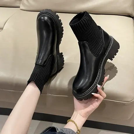靴子女2023新款洋气韩系高级感小短靴高跟超火短靴袜靴瘦瘦靴秋冬图片