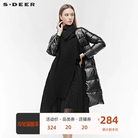 sdeer圣迪奥女装堆堆领针织拼接插袋不规则羽绒服S19482436图片