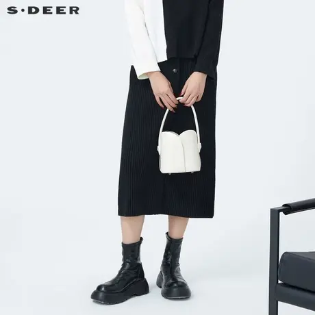 sdeer圣迪奥女装OL风慵懒松紧高腰针织直筒长裙S23481114图片