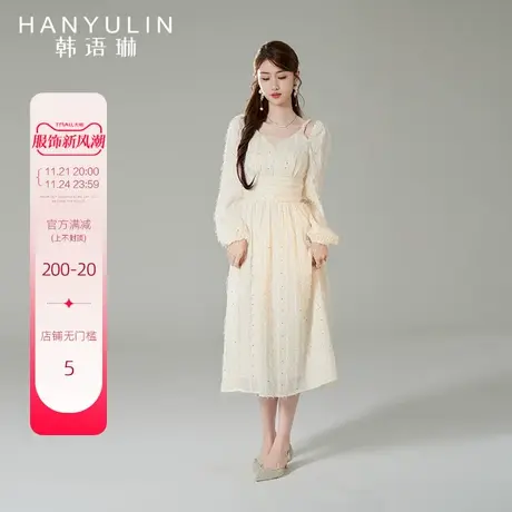 韩语琳春季长袖连衣裙女2025新款高级感法式气质显瘦温柔春秋裙子图片