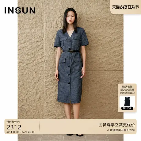 INSUN恩裳夏季复古工装牛仔亚麻连衣裙图片