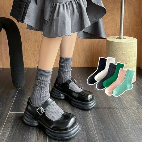 袜子女夏款中筒袜透气ins潮破洞短袜糖果色春夏季休闲百搭堆堆袜图片