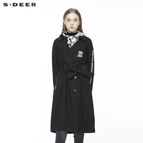 sdeer圣迪奥春装女连帽字母抽绳收腰背心两件套风衣S19181822商品大图