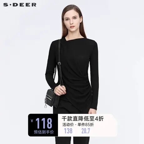 sdeer圣迪奥秋装不规则堆叠拼接不规则长袖T恤S21180217商品大图