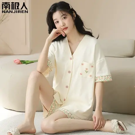睡衣女夏季 纯棉 夏天女款短袖2024新款套装春秋款素丽家居服夏款商品大图