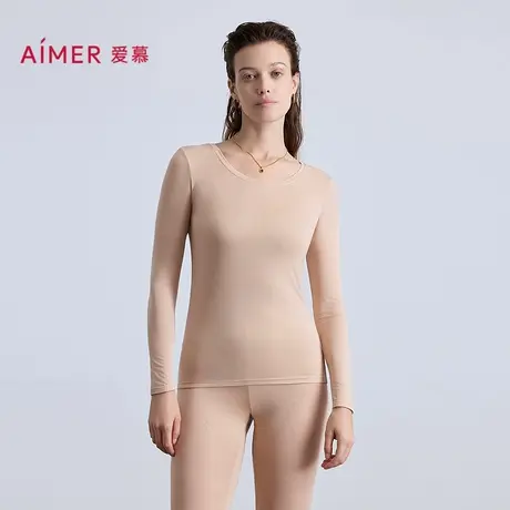 爱慕25秋冬奶皮轻暖保暖女士单层圆领长袖上衣/长裤秋裤AM72B771商品大图