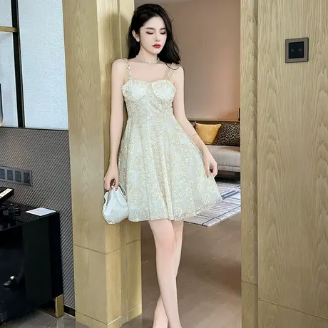 超仙绝美女神范气质蕾丝公主裙新款性感收腰显瘦吊带连衣裙高级感图片