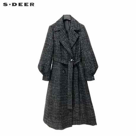 sdeer圣迪奥女装西装领格纹收腰灯笼袖长款羽绒服S234Z2404图片