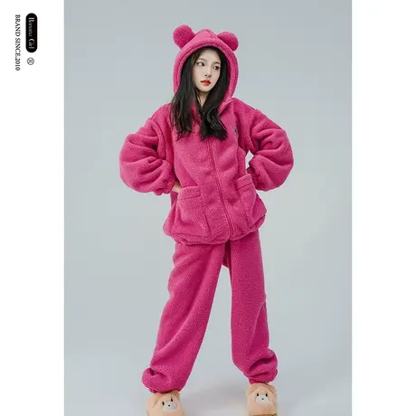 Bananagirl珊瑚绒睡衣女士宽松保暖加厚卡通可外穿家居服女套锁温图片