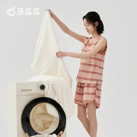 顶瓜瓜带胸垫睡衣女春夏款纯棉背心条纹无袖短裤可外穿家居服套装图片
