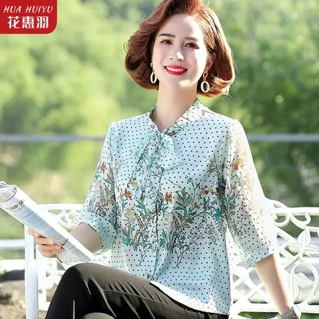 妈妈夏装洋气雪纺衫上衣短袖T恤50岁中老年女装小衫2023新款衣服商品大图