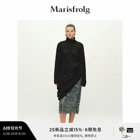 【云绒针织】Marisfrolg玛丝菲尔2025春新款黑色针织廓形连衣裙图片