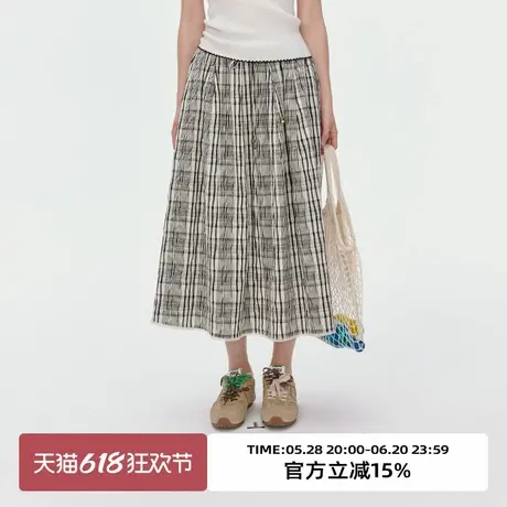 omont蛋挞家复古松紧腰条纹半身裙2025夏季小众设计感a字中长裙子图片