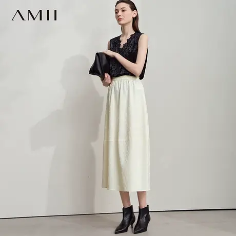 Amii2025秋新款静奢风重工提花肌理半身裙女橡筋腰头宽松灯笼裙子图片