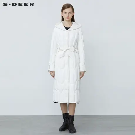 sdeer圣迪奥女装休闲高领收腰拼接开衩长款羽绒服S21482404图片
