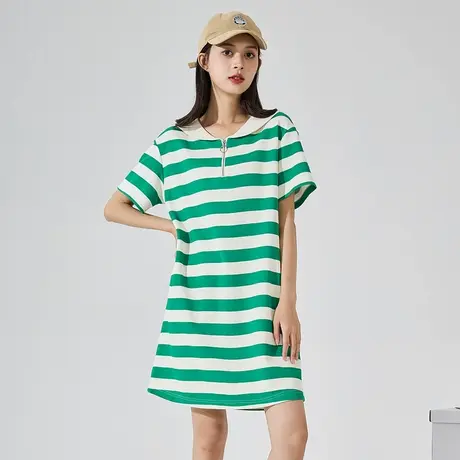 唐狮短袖条纹T恤连衣裙女夏新款小个子裙子女夏季高端甜美女装w5图片