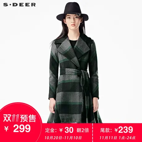 【预售】sdeer圣迪奥学院格纹平驳翻领双排扣大衣S15481820图片