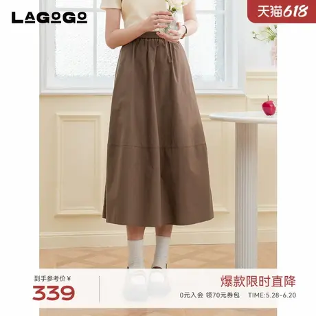 LAGOGO纯棉半身裙女拉谷谷2025夏季新款口袋中长款裙子OABB234F81图片