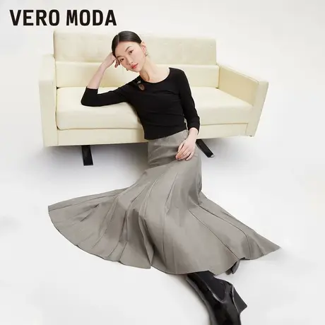 Vero Moda半身裙女春季中腰百褶格纹通勤优雅气质324116032图片