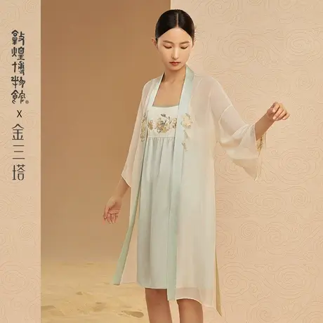 金三塔敦煌系列真丝100%桑蚕丝 青鸟刺绣古风汉寝衣长袍家居服女图片