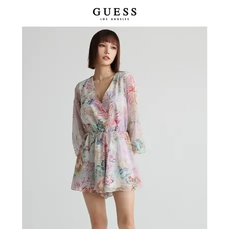 GUESS 2023早女V领碎花连衣裙显瘦甜美雪纺连体裤-W3RD28WDWT2图片