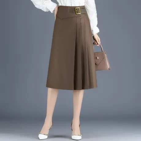 不规则a字裙半身裙女休闲裙2023春秋季新款高腰百褶裙中长款裙子图片