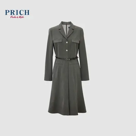 【0染色纺】PRICH24春新款收腰皮带修身A摆通勤长袖西装连衣裙女图片