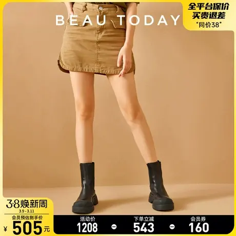BeauToday厚底烟筒靴BT切尔西真皮增高马丁靴短靴女靴甜酷风靴子商品大图