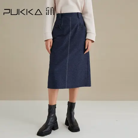 蒲PUKKA 工装风半裙女秋季新款2022宽松休闲复古显瘦中长a字裙子图片